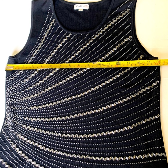 Black Rayon Knit Tank Top with Shiny Metal Beadings coctail wedding top US M - Picture 9 of 11